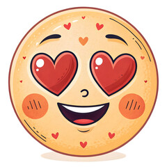An emoji-style face with heart-shaped eyes, isolated on white, expressing love, adoration, infatuation, or strong
