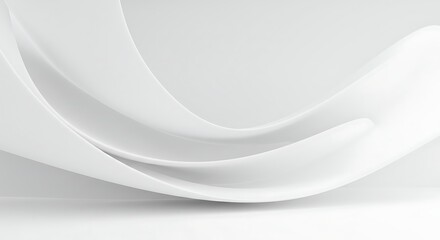 Minimal White Abstract 3D Background with Curved Geometric Shapes and Soft Shadows