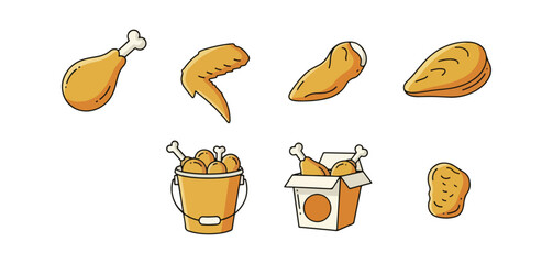 Various chicken food items illustrations
