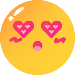 Heart eyes emoji with joyful expression, featuring pink heart shaped eyes and small open mouth, conveying love or admiration. bright yellow face adds cheerful vibe
