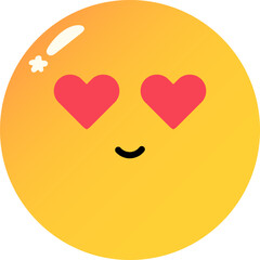 Yellow emoji with heart shaped eyes and small smile conveys love or admiration. simple design and bright colors make it expressive and easily recognizable