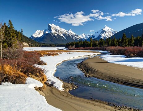 Winter wonderland mountain river landscape