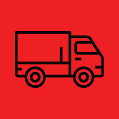 Delivery Truck Icon – Logistics and Transport Symbol on Red Background