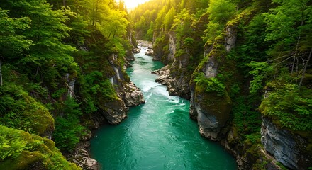 River gorge lush green forest