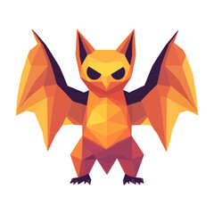 Obraz premium Low-poly geometric bat icon in orange and yellow tones, perfect for websites/blogs about gaming, Halloween, crypto art, or digital design.