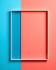 A white square frame on a vibrant, split-color background of coral and teal. A modern, minimalist, and geometric design for contemporary branding.