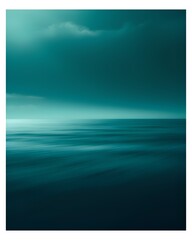 An abstract, motion-blurred seascape in a dark teal monochrome palette. A minimalist and serene background representing calm and mystery.