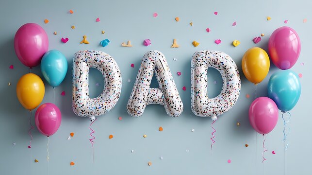 A French Fathera??s Day festive banner, adorned with confetti, vibrant balloons, and modern typography to celebrate dad in style.