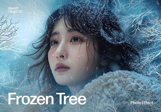 Frozen Tree Photo Effect Template & Frosty Border Overlay for Winter Image Filters