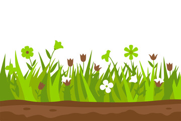 Fototapeta premium Vibrant Vector Illustration Cheerful Grass and Flower Garden for Springtime Joy
