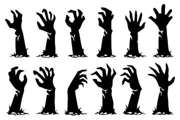 Zombie Hands Silhouette Vector Set with Creepy Horror Elements