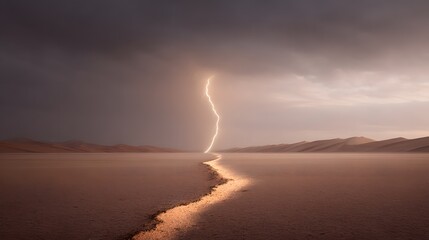 Obraz premium cinematic surreal desert landscape split by a massive lightning strike
