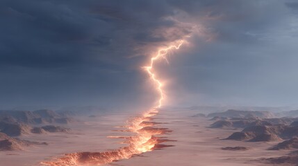 Fototapeta premium cinematic surreal desert landscape split by a massive lightning strike