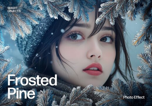 Frosted Pine Tree Border & Photo Effect Template for Winter Filters & Snowy Overlays
