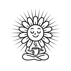 Sunflower Meditating and Holding A Cup of Coffee