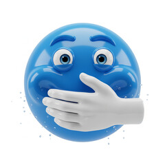 A blue emoji covering its mouth with a white hand, isolated on white background, conveying the concept of silence, secrecy, or surprise in a playful manner