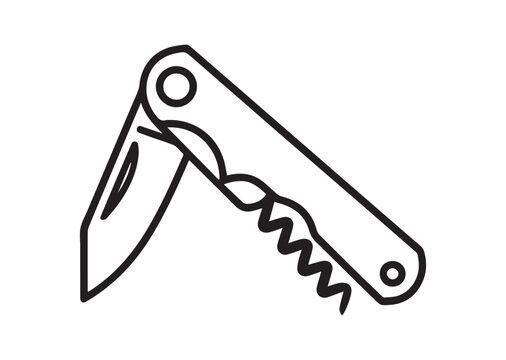 black and white pocket knife with corkscrew clip art preview