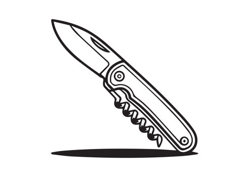 black and white pocket knife drawing clip art preview