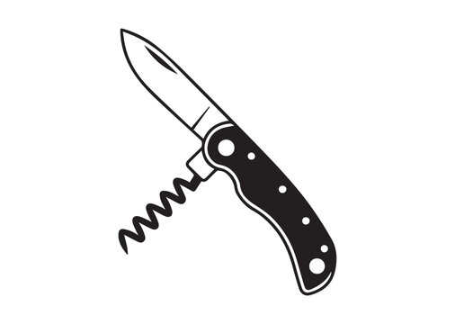 black and white pocket knife with corkscrew clip art preview