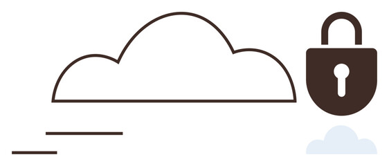 Simple cloud with sleek lock symbol emphasizing online security, privacy, and data control. Ideal for cybersecurity, cloud computing, data management, information safety, digital privacy, IT © robu_s