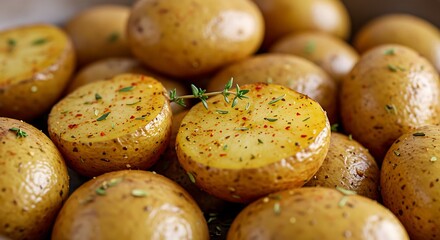 Roasted potatoes close up