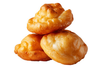 Sopaipillas fried dough or bread, sweet or savory stacked together, isolated on white transparent background. Concept of Mexican traditional homemade snack or street food