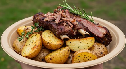 Roasted ribs and potatoes dish