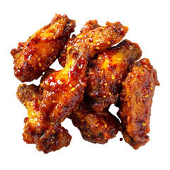 Crispy Asian Style Chicken Wings with Spicy Glaze and Sesame Seeds on transparent background