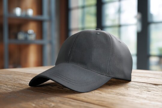 Stylish Gray Cap on Wooden Table in Modern Indoor Setting - Powered by Adobe