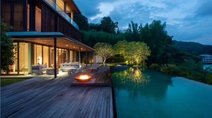 Elegant festive holiday background with deep red tones, adorned with pine branches, red berries, holly leaves,