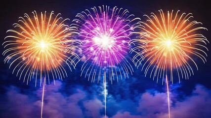 Colorful fireworks bursting in the night sky with glowing trails and vibrant sparks - Powered by Adobe