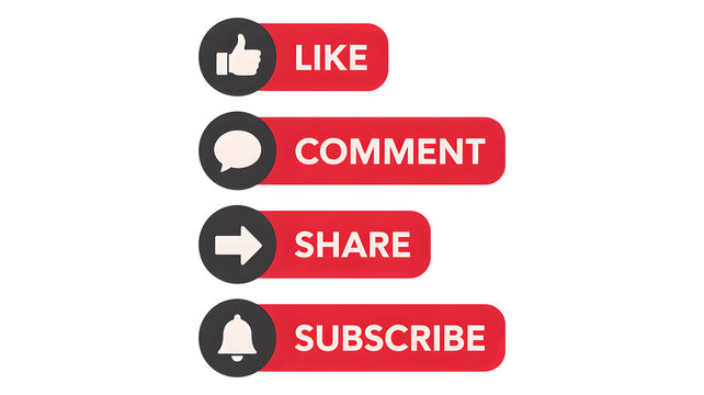 Engage your audience with like, comment, share, and subscribe buttons set