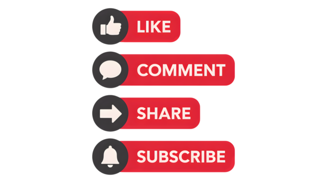 Engage your audience with like, comment, share, and subscribe buttons set