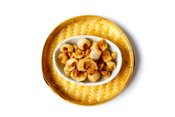 Crispy pork cracklings, a crunchy savory snack.