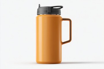 Orange Insulated Water Bottle with Handle on White Background