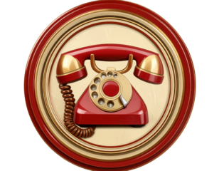 Retro Telephone Handset Icon with Circular Background, Vintage Communication Design, isolated on transparent background PNG