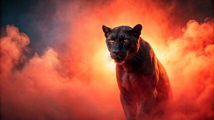 Majestic Black Panther in Fiery Haze A Powerful Symbol of Nature's Strength and Mystery