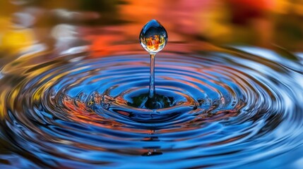 Water drop impacting rippling water