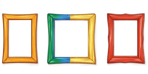 Colorful decorative vintage rectangular frames illustration. Ornate art frames in a classic drawing style. Decorative empty frame collection, rectangular and ornate, vintage art object, blank
