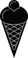 Simple black and white icon of a delicious ice cream cone