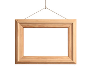  Hanging Wooden Frame for Artwork Display, isolated on transparent background PNG