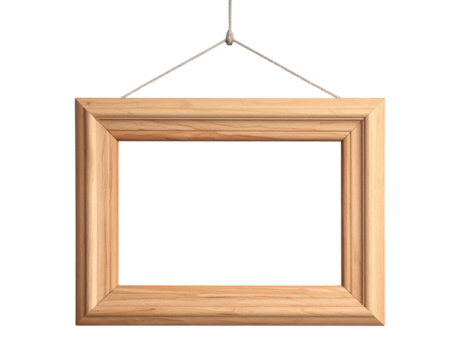  Hanging Wooden Frame for Artwork Display, isolated on transparent background PNG - Powered by Adobe