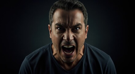 Intense outburst expression studio setting portrait dark emotion concept