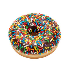 Decorative Chocolate Donut with Colorful Sprinkles Isolated
