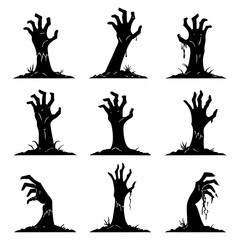Creepy Zombie Arms Rising Silhouette Collection – Horror Halloween Vector Illustration