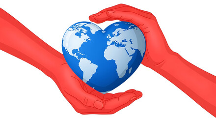 Red Hands Holding a Heart- Shaped Earth Globe graphic