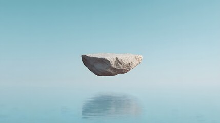 Naklejka premium minimalist floating rock island suspended above a calm reflective ocean