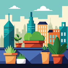 city rooftop garden with skyline view and potted p (1).eps