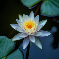 White lotus and water lily flowers bloom in the pond, a beautiful display of nature's aquatic flora