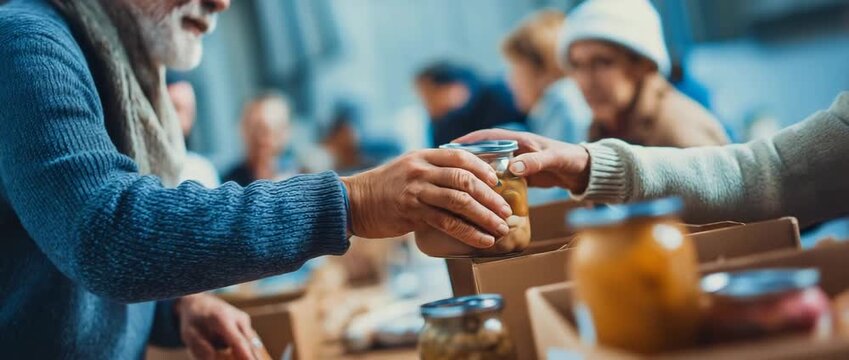 A kindhearted volunteer at a nearby soup kitchen giving out food and resources to those in need